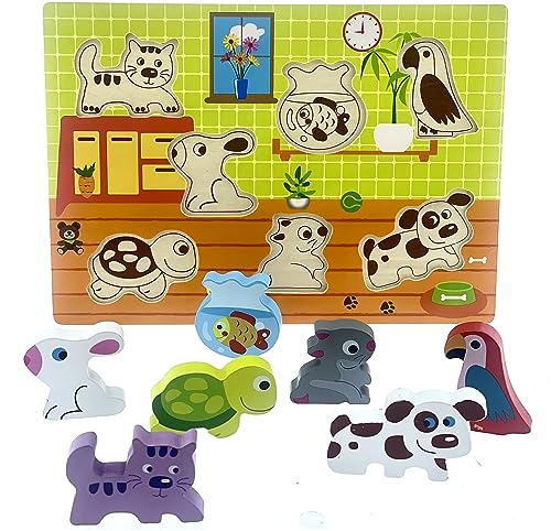 RB&G Holzpuzzle mit großen Teilen - Haustiere Puzzle für Kinder ab 1 Jahr Hund & Co. Puzzle Baby von RB&G