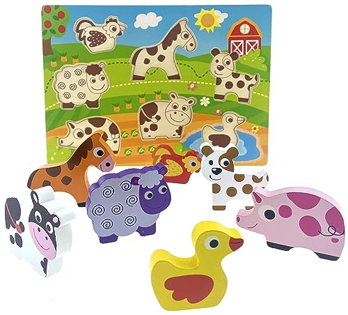 RB&G Holzpuzzle mit großen Teilen Spielzeug für Babys - Safaritiere Bauernhof Puzzle für Kinder ab 1 Jahr Puzzle Baby (Farm) von RB&G