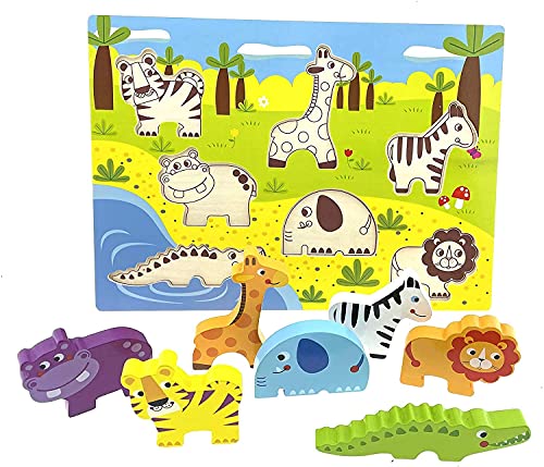RB&G Holzpuzzle mit großen Teilen - Safaritiere Puzzle für Kinder ab 1 Jahr Nilpferd & Co. Puzzle Baby von RB&G