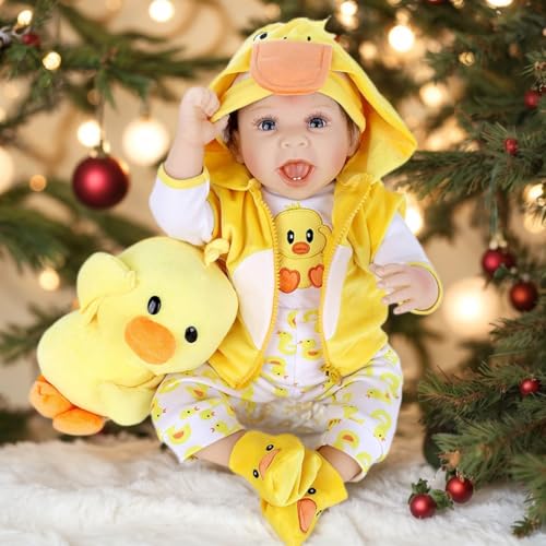 RBDTUYT Reborn Babypuppe Lebensecht, 22 Zoll 55 cm Weiches Vinyl Silikon Realistische Reborn Baby Mädchen Real Life mit Süßem Lächeln Realistische Baby Puppe,Das echt aussieht EIN Neugeborenes von RBDTUYT