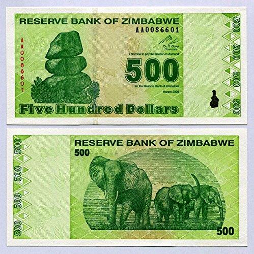 Simbabwe 500 Dollar Banknoten, 2009 UNC, World Inflation, Währung, P98 von Central Bank of Zimbabwe