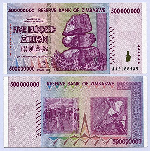 Zimbabwe 500 Million Dollars 2008 UNC, World inflation record, currency banknotes by RBZ von RBZ