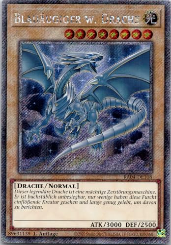Blauäugiger w. Drache - RA04-DE108 - V. 3 - Platinum Secret Rare - 1. Auflage - Deutsch - Yugioh - Quarter Century Stampede - mit RC-Fieldcenter von RC