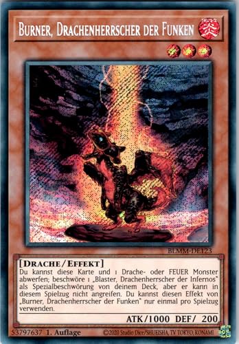 Burner, Drachenherrscher der Funken - BLMM-DE123 - Secret Rare - 1. Auflage - Deutsch - Yugioh - Battles of Legend: Monster Mayhem - mit RC-Fieldcenter von RC