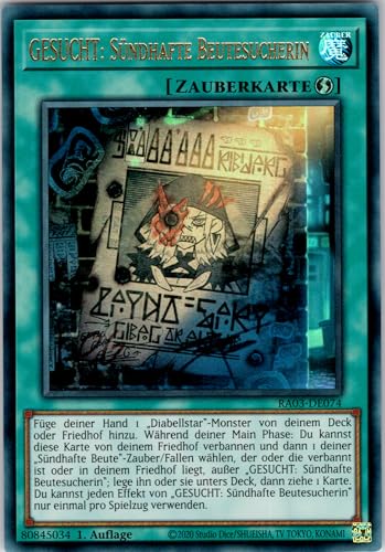 GESUCHT: Sündhafte Beutesucherin - RA03-DE074 - Ultra Rare - 1. Auflage - Deutsch - Yugioh - Quarter Century Bonanza - mit RC-Fieldcenter von RC