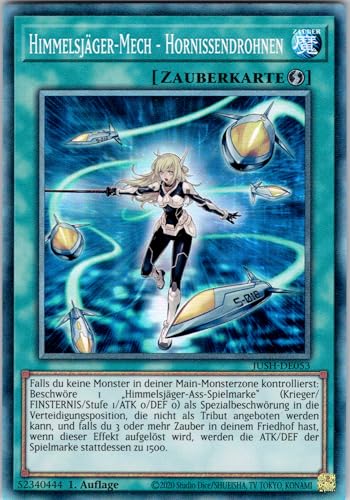 Himmelsjäger-Mech - Hornissendrohnen - JUSH-DE053 - Collectors Rare - 1. Auflage - Deutsch - Yugioh - Justice Hunters - mit RC-Fieldcenter von RC