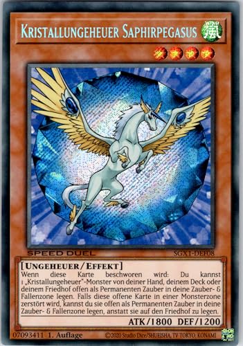 Kristallungeheuer Saphirpegasus - SGX1-DEF08 - Secret Rare - 1. Auflage - Deutsch - Yugioh - Speed Duel GX: Duel Academy Box - mit RC-Fieldcenter von RC