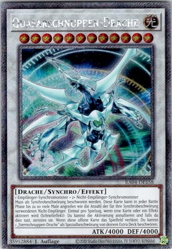 Quasarschnuppen-Drache - RA04-DE158 - Platinum Secret Rare - 1. Auflage - Deutsch - Yugioh - Quarter Century Stampede - mit RC-Fieldcenter von RC