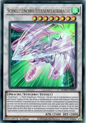 Schnellsynchro-Sternenstaubdrache - MAZE-DE019 - Ultra Rare - 1. Auflage - Deutsch - Yugioh - Maze of Memories - mit RC-Fieldcenter von RC