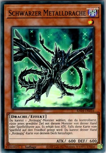 Schwarzer Metalldrache - RA04-DE016 - Super Rare - 1. Auflage - Deutsch - Yugioh - Quarter Century Stampede - mit RC-Fieldcenter von RC