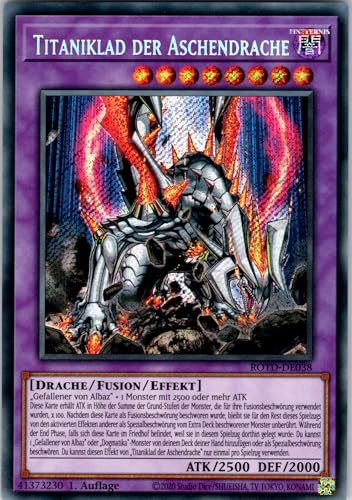 Titaniklad der Aschendrache - ROTD-DE038 - Secret Rare - 1. Auflage - Deutsch - Yugioh - Rise of The Duelist - mit RC-Fieldcenter von RC