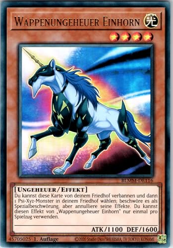 Wappenungeheuer Einhorn - BLMM-DE116 - Ultra Rare - 1. Auflage - Deutsch - Yugioh - Battles of Legend: Monster Mayhem - mit RC-Fieldcenter von RC