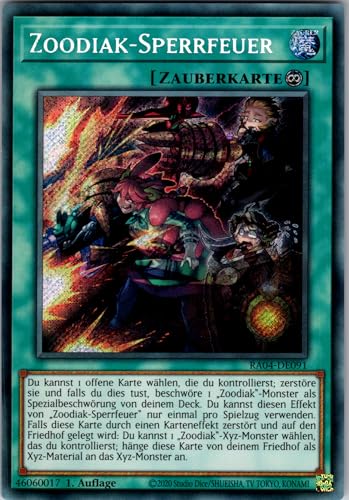Zoodiak-Sperrfeuer - RA04-DE091 - Secret Rare - 1. Auflage - Deutsch - Yugioh - Quarter Century Stampede - mit RC-Fieldcenter Zoodiak-Sperrfeuer - RA04-DE091 - Secret Rare - 1. Auflage - Deutsch - Yugioh - Quarter Century Stampede - mit RC-Fieldcenter von RC