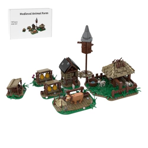 Mittelalterliches Dorf Tierfarm Haus Klemmbausteine, 797 Stück Ranch Häuser Gebäude Modellbausatz, Home und Büro-Deko & Modular Building Geschenk für Erwachsene von RCARTOYRTR