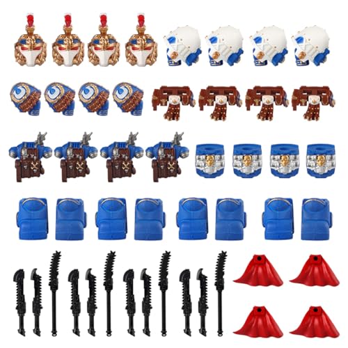 RCARTOYRTR 4 Sets Waffen und Ausrüstung Bausteine Set, Sci-Fi Krieger Ritter Waffenpaket Klemmbausteine, Konstruktionsspielzeug & Geschenk für Erwachsene (Blau/50 Stück von RCARTOYRTR