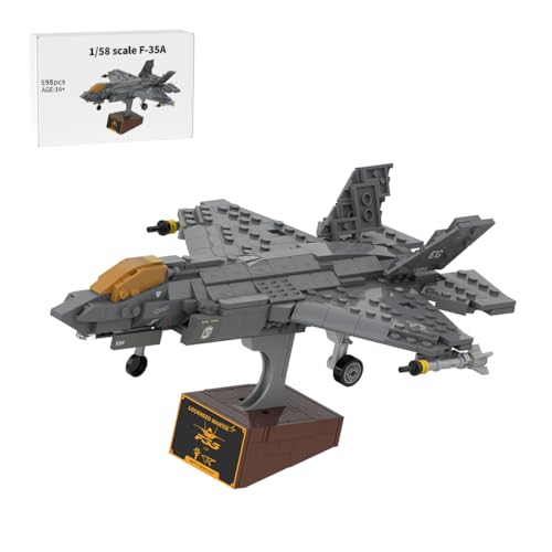 RCARTOYRTR Amerikanisches F-35A Mehrzweck Kampfjet Flugzeug Klemmbausteine, 1:58 Militär Taktischen Jagdflugzeugs Bauklötze, Home und Büro-Deko & Geschenk für Erwachsene - 598 Stück von RCARTOYRTR