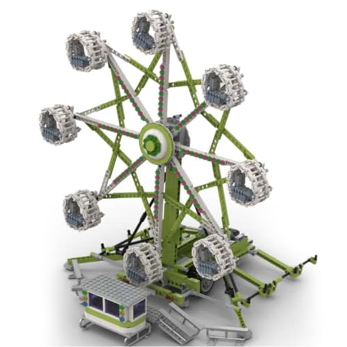 RCARTOYRTR Jahrmarkt Rock-O-Plane Fahrgeschäft Klemmbausteine, 1763 Stück DIY-Montage Straßenansicht Bausteine, Home und Büro-Deko & Modular Building Geschenk für Erwachsene (Dynamische Version) von RCARTOYRTR