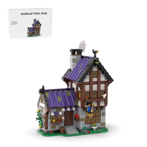 RCARTOYRTR Mittelalterlich Schneidern Shop Klemmbausteine, 1341 Teile Haus Architektur Bausatz, straßenszene Modular Building Geschenk und Spielzeug für Erwachsene MOC-203404 von RCARTOYRTR