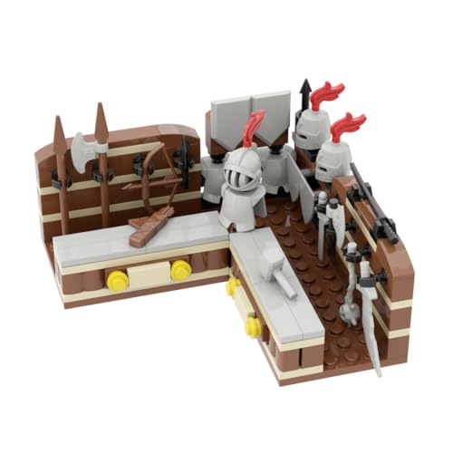 RCARTOYRTR Mittelalterliche Militär Waffenkammer Klemmbausteine, Szenerie-Dekoration Waffenständer & Werkbank & Schmiede Shop Bausteine, Ritter Waffen Set, Modular Building Geschenk für Erwachsene von RCARTOYRTR