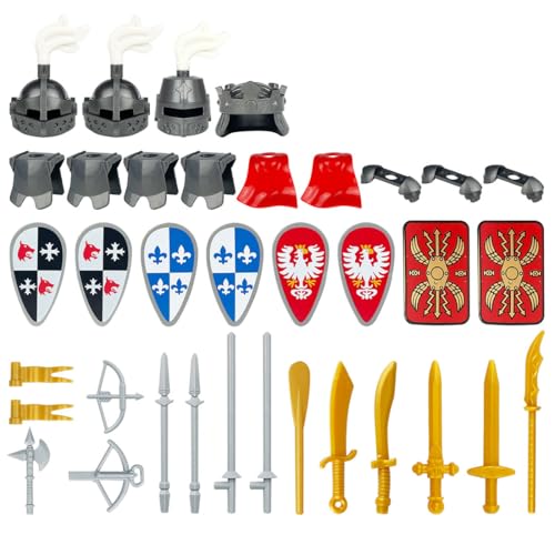 RCARTOYRTR Mittelalterliche Ritter Waffen & Rüstung Militär Bausteine Set, Militär Bauklötze Set, Modular Build von RCARTOYRTR