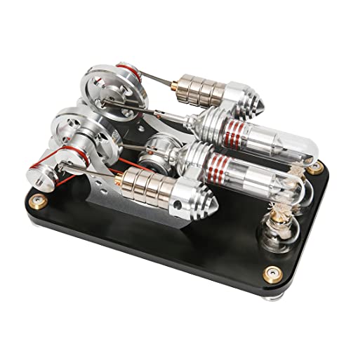 RCARTOYRTR Stirlingmotor-Generator-Modell, Zweizylinder-Heißluft-Stirlingmotor-Motor-Kits mit Spannungsmesser und LED-Lampenperle, Lehrshow-Modell & Wissenschafts-Experiment, Lernspielzeug von RCARTOYRTR