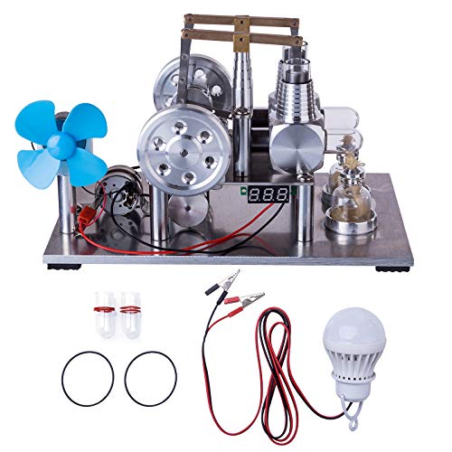 RCARTOYRTR Stirlingmotor-Generator-Modell, ausgewogener Zweizylinder-Heißluft-Stirlingmotor-Motor-Kits mit Lüfter, Spannungsmesser und LED-Lampe, wissenschaftliches Experiment, Lernspielzeug von RCARTOYRTR