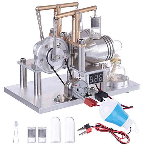 RCARTOYRTR Stirlingmotor-Generator-Modell, ausgewogener Zweizylinder-Heißluft-Stirlingmotor-Motor-Kits mit Spannungsmesser und LED-Lampe, wissenschaftliches Experiment, Lernspielzeug von RCARTOYRTR