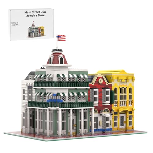 RCARTOYRTR USA Hauptstraße Jewelry Store Klemmbausteine, 3250 Teile Straßenszene Architektur Modellbausatz, Modular Building Geschenk und Spielzeug für Erwachsene MOC-222578 von RCARTOYRTR