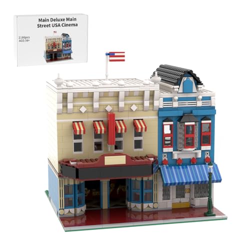 RCARTOYRTR USA Hauptstraße Kino Klemmbausteine, 2186 Teile Straßenszene Architektur Modellbausatz, Modular Building Geschenk und Spielzeug für Erwachsene MOC-220451 von RCARTOYRTR