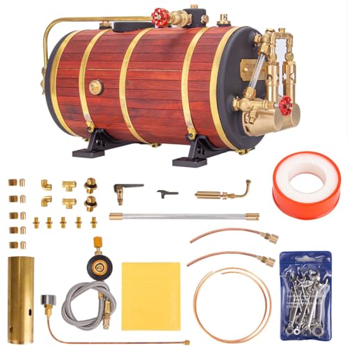 RCARTOYRTR WS100L Horizontales Kupfer-Dampfmaschinenkessel-Modell, 850 ml, geeignet für 1,0–1,5 m Dampfmodellschiffe und Einzel-/Doppel-/Dreizylinder-Dampfmaschinen, Physiotherapie-Set von RCARTOYRTR