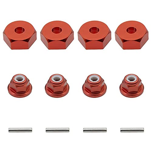 1/10 12 mm Aluminium-Rad-Naben-Adapter (4P) und M4 Kontermutter (4P) für 1/10 Stampede Slash 4x4 RC Auto Redcat Racing Volcano Lightning Tornado STK On-Road Cars Hopups Up-Teile, rot von RCAWD