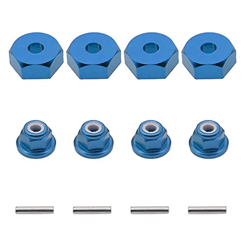 1/10 12 mm Aluminium-Rad-Naben-Adapter (4P) und M4 Kontermutter (4P) für Traxxas Slash 1/10 Stampede 4x4 RC Auto Redcat Racing Volcano Lightning Tornado STK On-Road Cars Hopups Up-Teile, blau von RCAWD