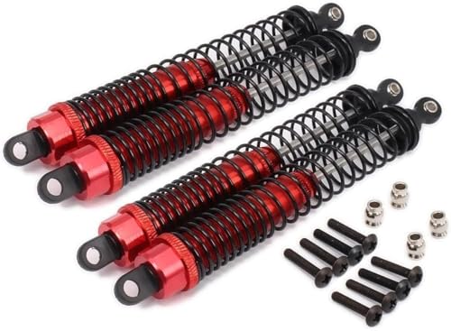 RCAWD Aluminium-RC-Stoßdämpfer-Dämpfer, 130 mm, Öl, verstellbar für RC Auto 1/10 Crawler Truck, verbesserte Hop-Up-Teile, HPI HSP Traxxas Losi Axial Tamiya Redcat Himoto Losi, 4 Stück/Set (rot) von RCAWD