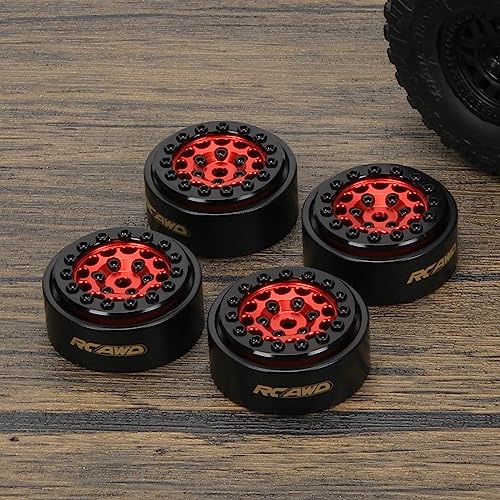 RCAWD Axial SCX24 1/24 Rad Reifen,Aluminium 26 g pro 2,5 cm Beadlock-Felge, 26 x 13 mm, klebstofffrei, mit Messing-Gegengewichtsring für axial 1/24 SCX24 Crawler-Upgrades-Teile (rot) von RCAWD