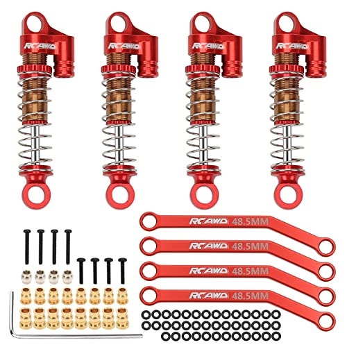 RCAWD FMS FCX24 Stoßdämpfer, Stoßdämpfer und Gestänge/Stange/Spurstange/Zehenglied aus Legierung für FMS Hobby FCX24 1/24 1/18 Crawler, Upgrade-Teil (rot) von RCAWD
