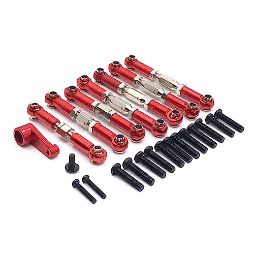 RCGOFOLLOW Servoarm, verstellbare Verbindungsstange, Fernbedienung, Spurstangen, LKW Kit, modifiziertes Teil, Ersatz für WLtoys 144010 144001, Rot von RCGOFOLLOW