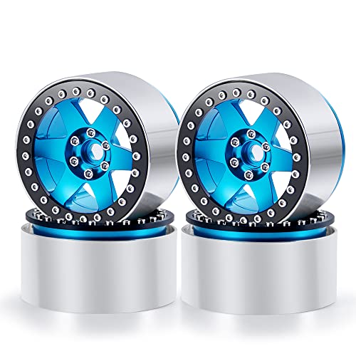 RCLIONS 5,6 cm Beadlock-Räder, 35 mm, RC-Aluminium-Felgen für AXIAL Wraith RR10 TRX4 1/10 RC Crawler Truck Auto, Blau von RCLIONS