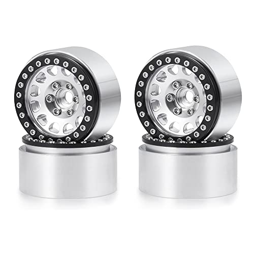 RCLIONS RC-Beadlock-Räder aus Aluminiumlegierung, 4,8 cm, 12 Speichen für 1/10. RC Crawler Car SCX10 D90 Trx4, 4 Stück (Schwarz + Silber) von RCLIONS