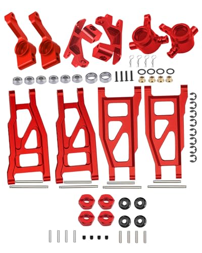 RCMYou Upgrades Teil für 1/10 Traxxas Slash/Rustler/Stampede/Hoss 4x4 VXL 4WD, Legierungs-Querlenker, Lenkblöcke, Hinterachsträger, 4 Stück Radsechskant, rot (langlebigerer Arm) von RCMYou