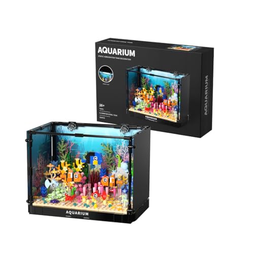 RCPLANTOUY Aquarium Clownfish Coral Bauklötze Set mit beweglichen Fischen & realistischem Design, 568 Teile Ozean-Modell für Wohnzimmer Büro Deko, Geschenk für Tierliebhaber und Sammler von RCPLANTOUY