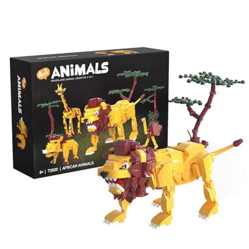 RCPLANTOUY Grasland Tiere Klemmbausteine, 4-in-1 Grasland Tiere mit bunter Vielfalt & hohem Sammlerwert, 537 Teile Kreativ-Modell für Büro Ausstellung, Geschenk für Tierliebhaber & Sammler von RCPLANTOUY