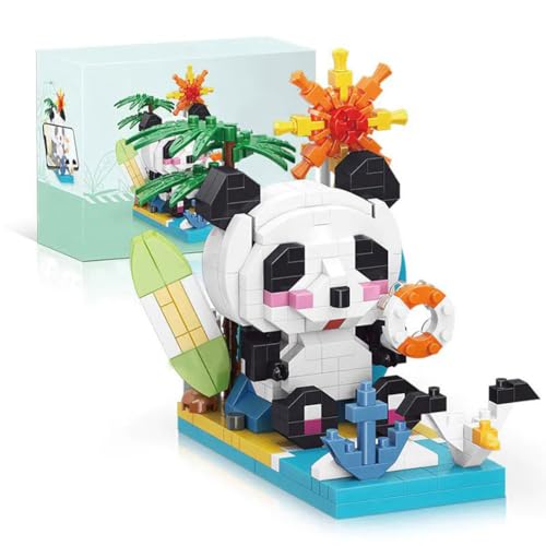 RCPLANTOUY Panda Klemmbausteine für Jugendliche und Erwachsene, Panda mit Micro Parts & süßem Design, Handyhalter, 444 Teile Modell für Deko und Geschenk, für Tierfans von RCPLANTOUY