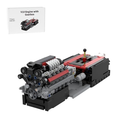 RCPLANTOUY Technik V10-Motor mit Getriebe Modellbau-Set, Funktionaler SOHC Motor, Qualitätsteile & QR-Anleitung für Display-Deko oder Sammlung, 776 Teile (Luftgekühlt) von RCPLANTOUY