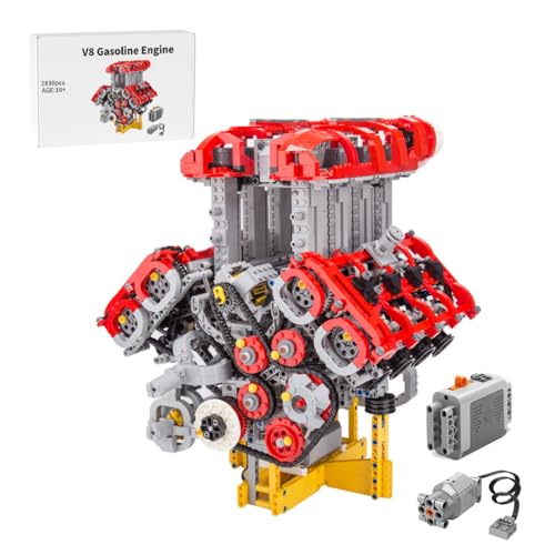 RCPLANTOUY Technik V8 Twin-Turbo Direkteinspritzung Motor Bausteine-Set, MOC Dynamisches Modell mit 2830 Teilen für Display-Deko und Geschenk (Saugmotor) von RCPLANTOUY