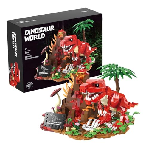 RCPLANTOUY Tyrannosaurus Klemmbausteine, Vulkan-Suchender T. Rex mit Beweglichem Kiefer, Bionisches Modell Jurassic-Szene, 559 Teile für kreatives Spiel, Geschenk für Dinosaurier-Fans und Sammler von RCPLANTOUY