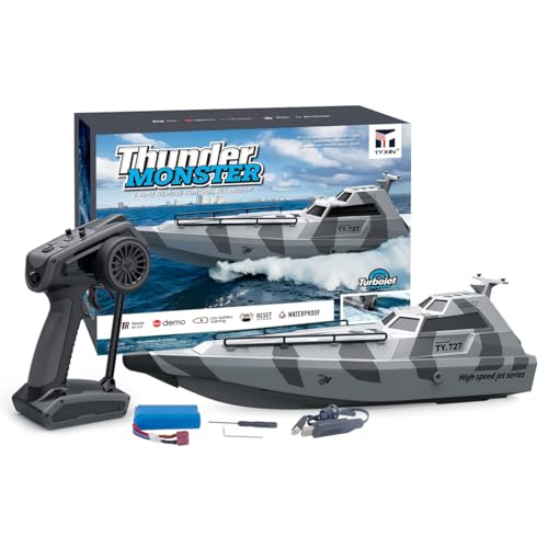 RCXTechPro RC Boot 20 Km/h, RTR-Hochgeschwindigkeits Ferngesteuertes Boot Schnellboot für Erwachsene mit Selbstaufrichtendem Wasserdichtem Rumpf See- Und Poolspielzeug – Grau von RCXTechPro