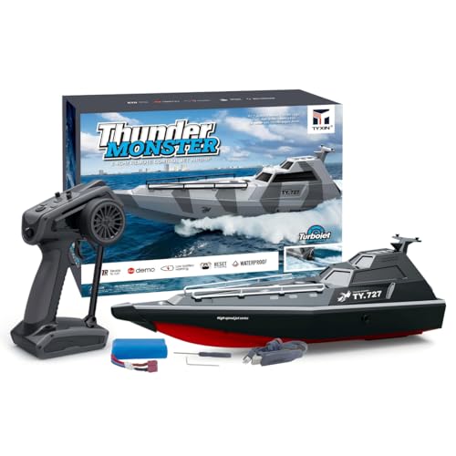 RCXTechPro RC Boot 20 Km/h, RTR-Hochgeschwindigkeits Ferngesteuertes Boot Schnellboot für Erwachsene mit Selbstaufrichtendem Wasserdichtem Rumpf See- Und Poolspielzeug – Schwarz von RCXTechPro
