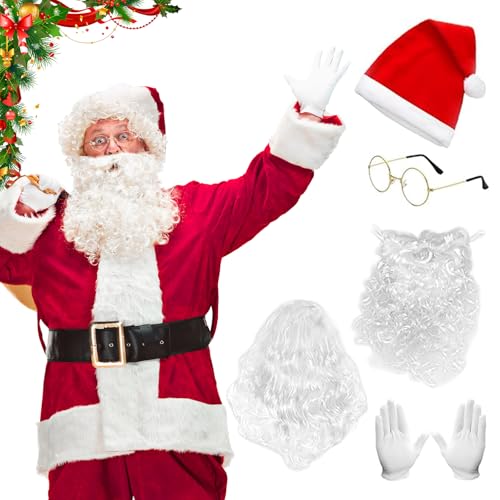 RCYHCY 5 Stück Weihnachtsmann Bart und Perücke Set, Nikolaus Santa Bart und Perücke, Weihnachtsmütze, Weihnachtsmannbrille, Weihnachtshandschuhe, Santa Claus Bart, zum Verkleiden als Nikolaus RCYHCY 5 Stück Weihnachtsmann Bart und Perücke Set, Nikolaus Santa Bart und Perücke, Weihnachtsmütze, Weihnachtsmannbrille, Weihnachtshandschuhe, Santa Claus Bart, zum Verkleiden als Nikolaus von RCYHCY