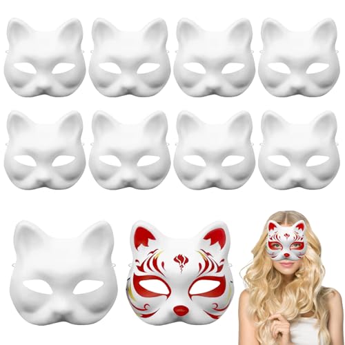 RCYHCY 10 Stück Katzenmasken, Therian Mask, Weißes DIY Masken zum Anmalen für Kinder Erwachsene, Leere Cat Mask mit Elastischer Kordel, DIY Papier Maske Halloween, Karneval, Fasching, Cosplay RCYHCY 10 Stück Katzenmasken, Therian Mask, Weißes DIY Masken zum Anmalen für Kinder Erwachsene, Leere Cat Mask mit Elastischer Kordel, DIY Papier Maske Halloween, Karneval, Fasching, Cosplay von RCYHCY