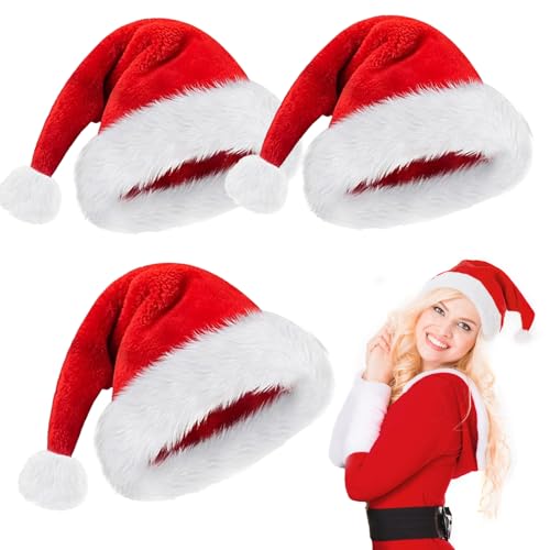 RCYHCY Weihnachtsmütze, 3 Stück Nikolausmütze Erwachsene, plüsche weihnachtsmann mütze für Herren Damen, Warm Dicker Fellrand Santa Mütze, für Weihnachtsfeiern, Partys im neuen Jahr RCYHCY Weihnachtsmütze, 3 Stück Nikolausmütze Erwachsene, plüsche weihnachtsmann mütze für Herren Damen, Warm Dicker Fellrand Santa Mütze, für Weihnachtsfeiern, Partys im neuen Jahr von RCYHCY